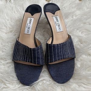 Jimmy choo denim stitched kitten heel sandals size 6